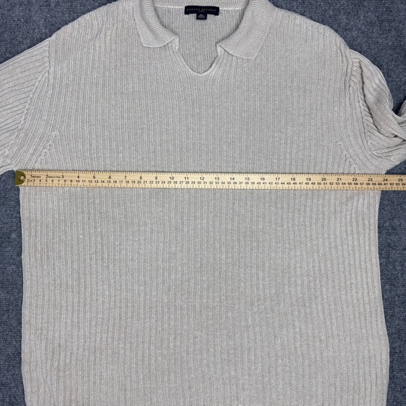 Banana Republic Sweater Mens XL Beige Linen Knit Ribbed Collar Minimalist Preppy - Picture 5 of 6